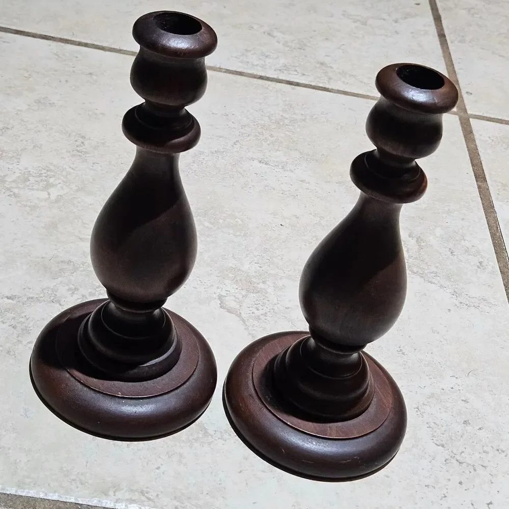 vintage whimsigoth witchy dark brown wooden candle holders